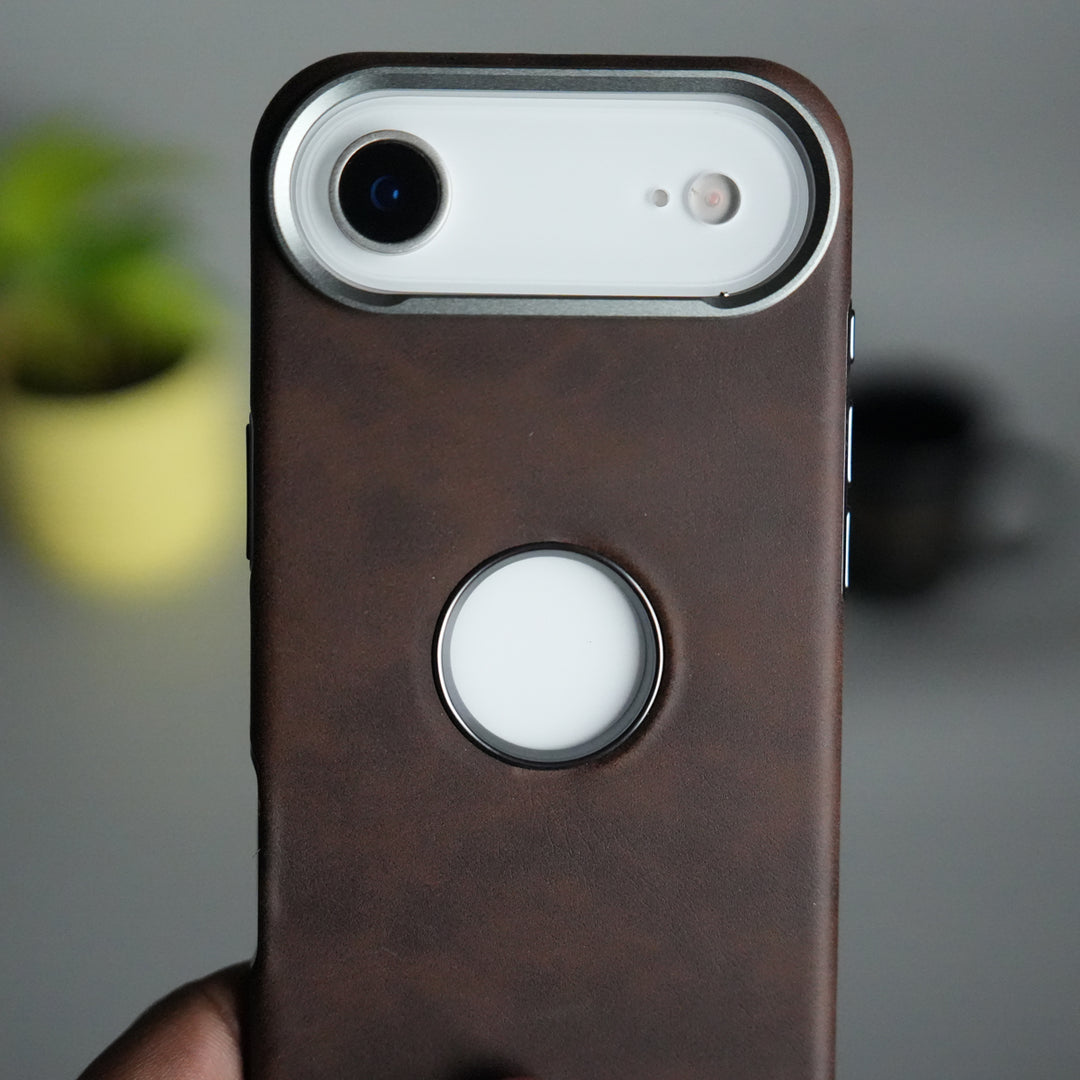 iPhone 17 Air PU Leather Logo Cut MagSafe Case | Metal Camera Frame with Premium Finish