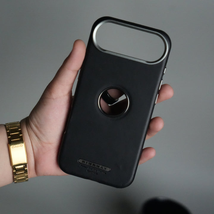 iPhone 17 Air PU Leather Logo Cut MagSafe Case | Metal Camera Frame with Premium Finish