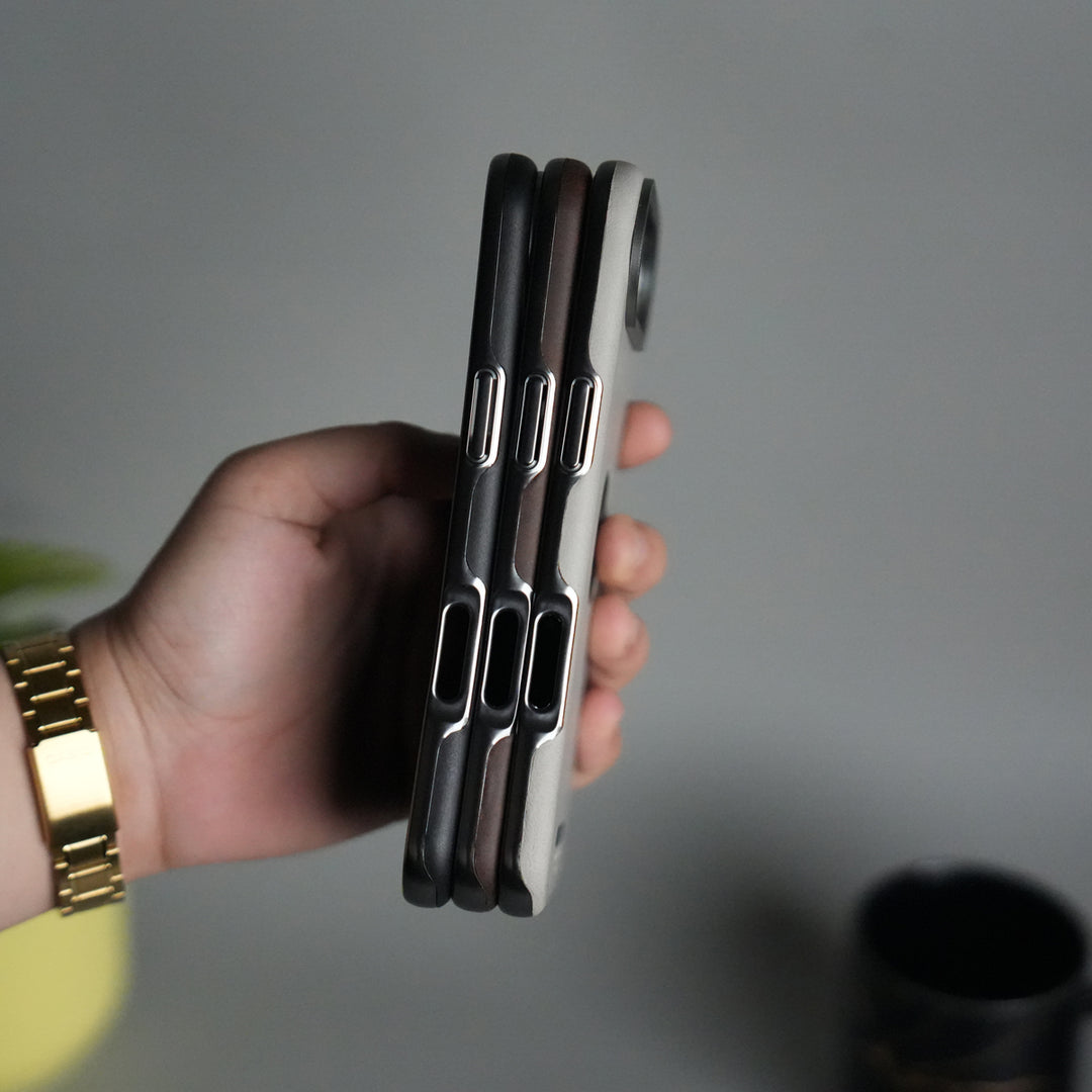 iPhone 17 Air PU Leather Logo Cut MagSafe Case | Metal Camera Frame with Premium Finish