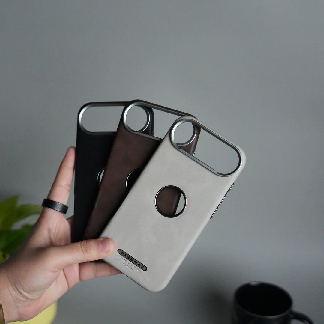 iPhone 17 Air PU Leather Logo Cut MagSafe Case | Metal Camera Frame with Premium Finish