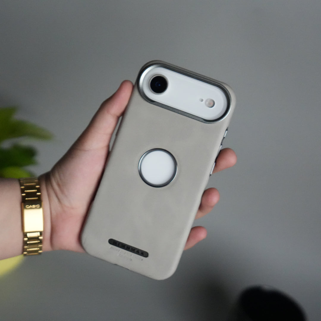 iPhone 17 Air PU Leather Logo Cut MagSafe Case | Metal Camera Frame with Premium Finish