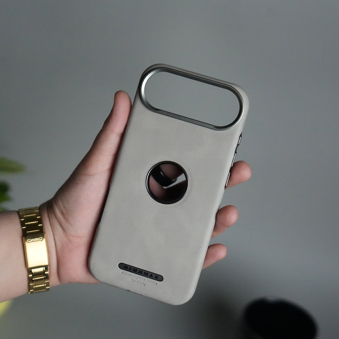 iPhone 17 Air PU Leather Logo Cut MagSafe Case | Metal Camera Frame with Premium Finish