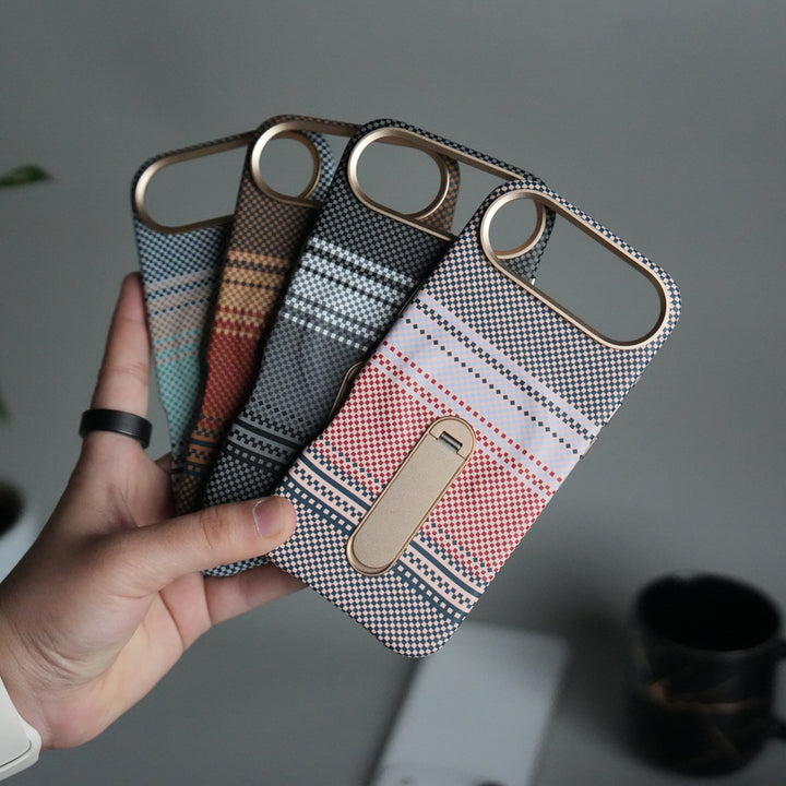 iPhone 17 Air Premium Pattern Back Case with Metal Kickstand | Slim Shockproof Protective Cover