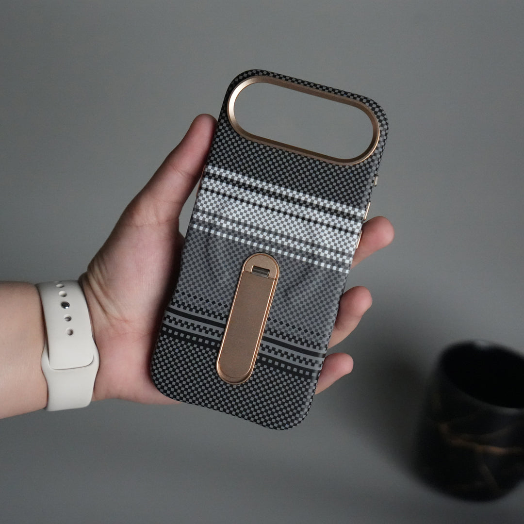 iPhone 17 Air Premium Pattern Back Case with Metal Kickstand | Slim Shockproof Protective Cover