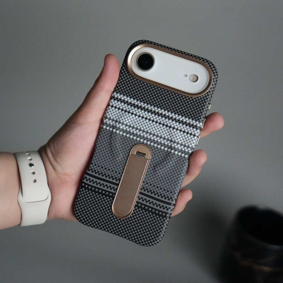 iPhone 17 Air Premium Pattern Back Case with Metal Kickstand | Slim Shockproof Protective Cover