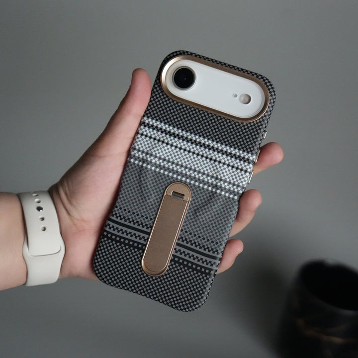 iPhone 17 Air Premium Pattern Back Case with Metal Kickstand | Slim Shockproof Protective Cover