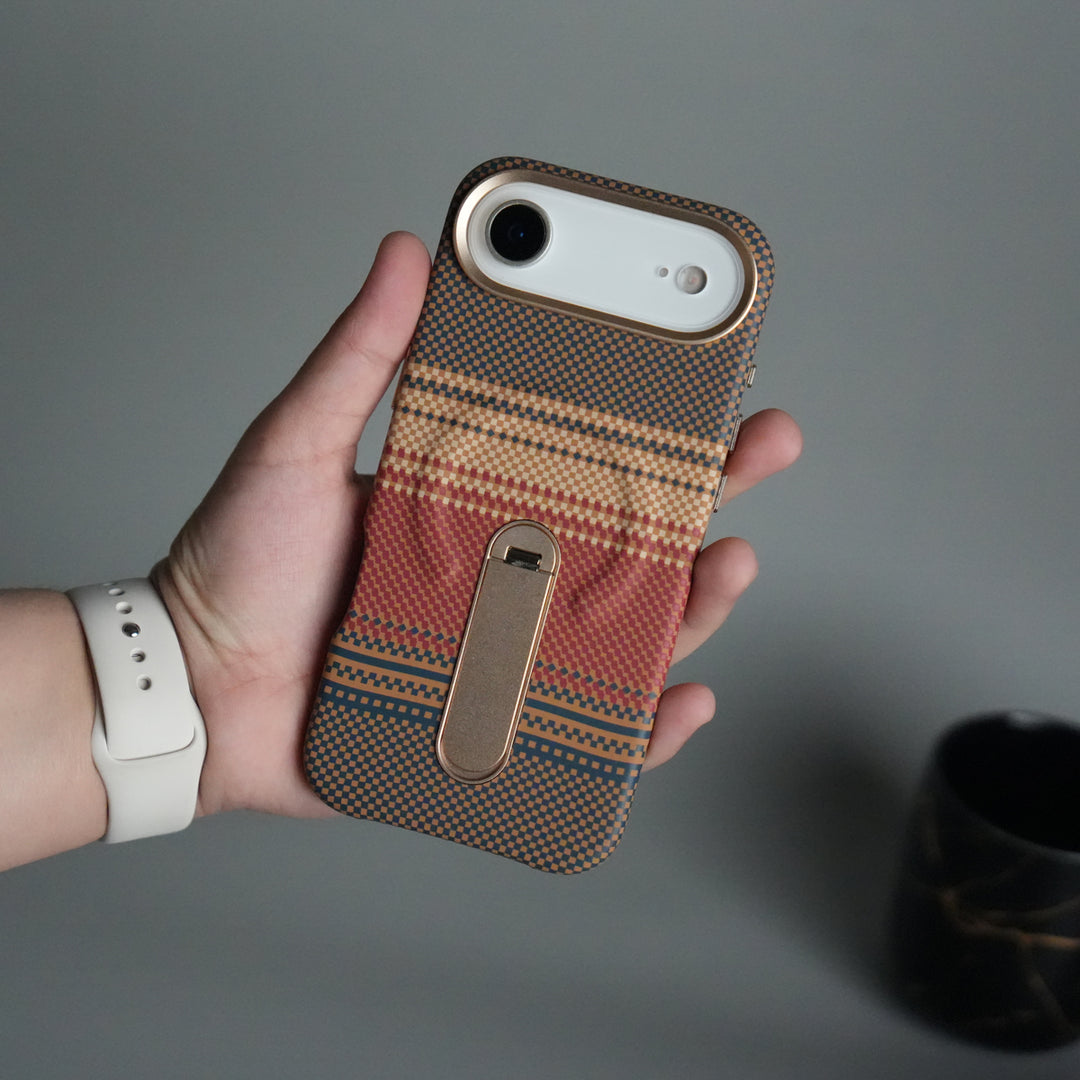 iPhone 17 Air Premium Pattern Back Case with Metal Kickstand | Slim Shockproof Protective Cover