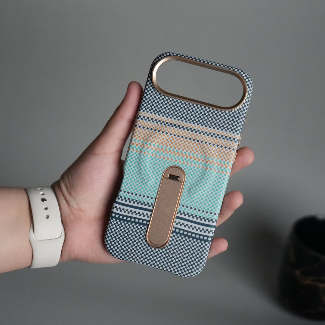 iPhone 17 Air Premium Pattern Back Case with Metal Kickstand | Slim Shockproof Protective Cover