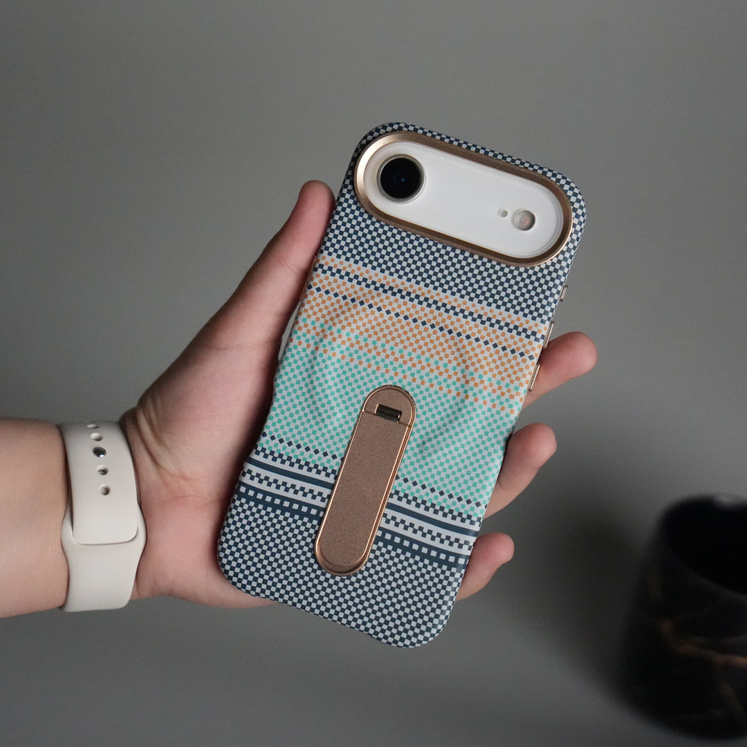 iPhone 17 Air Premium Pattern Back Case with Metal Kickstand | Slim Shockproof Protective Cover