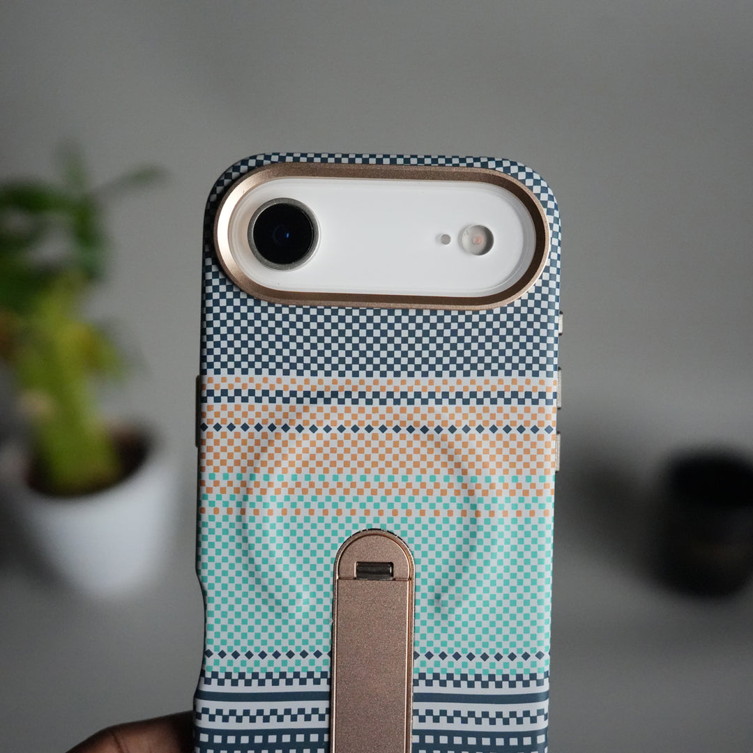 iPhone 17 Air Premium Pattern Back Case with Metal Kickstand | Slim Shockproof Protective Cover