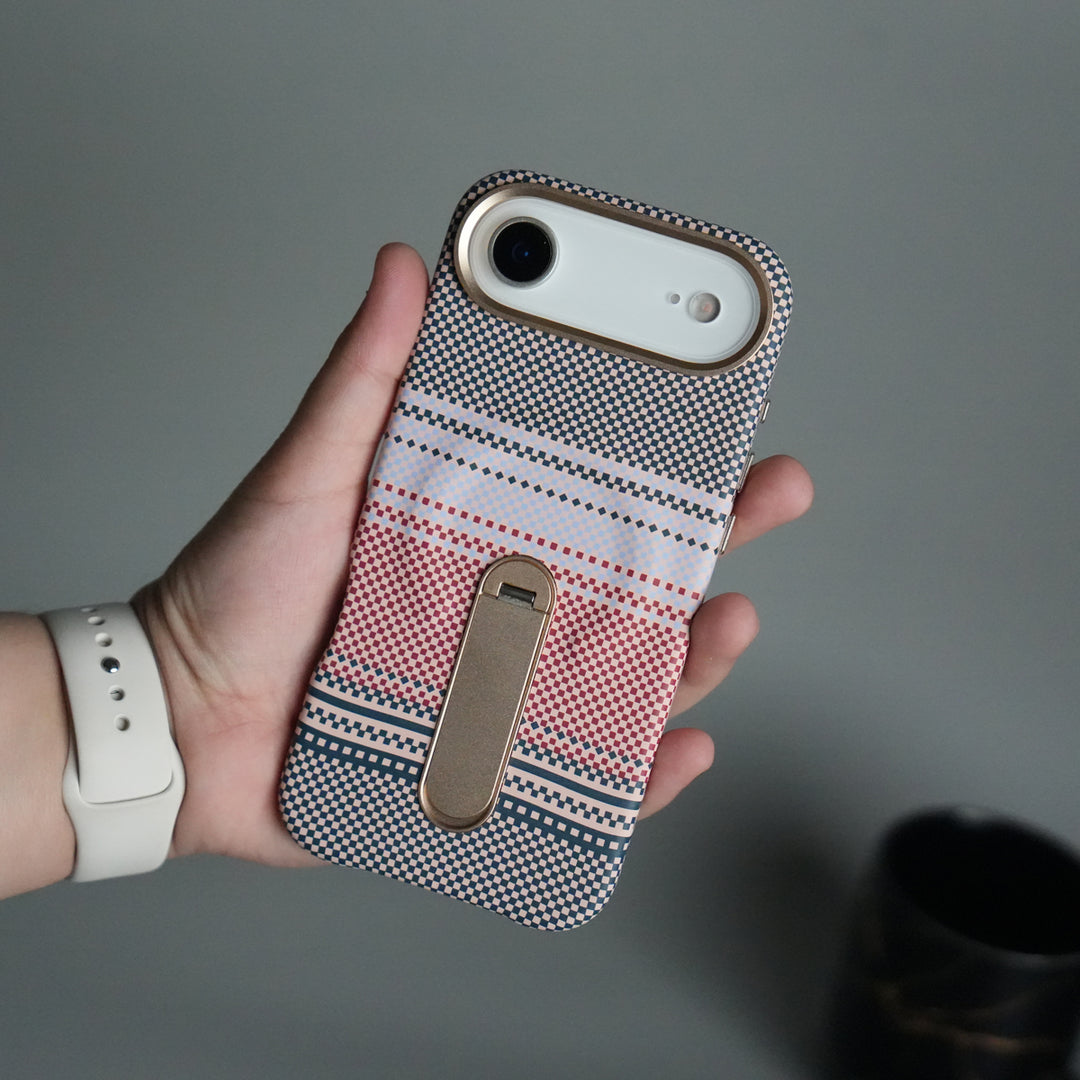 iPhone 17 Air Premium Pattern Back Case with Metal Kickstand | Slim Shockproof Protective Cover