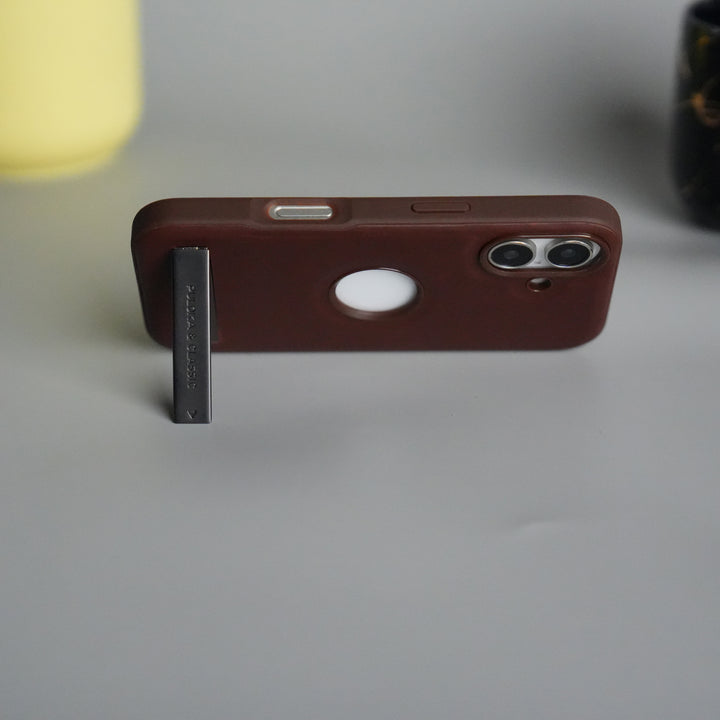 iPhone 17 Full PU Leather Inbuilt Metal Stand Case Cover