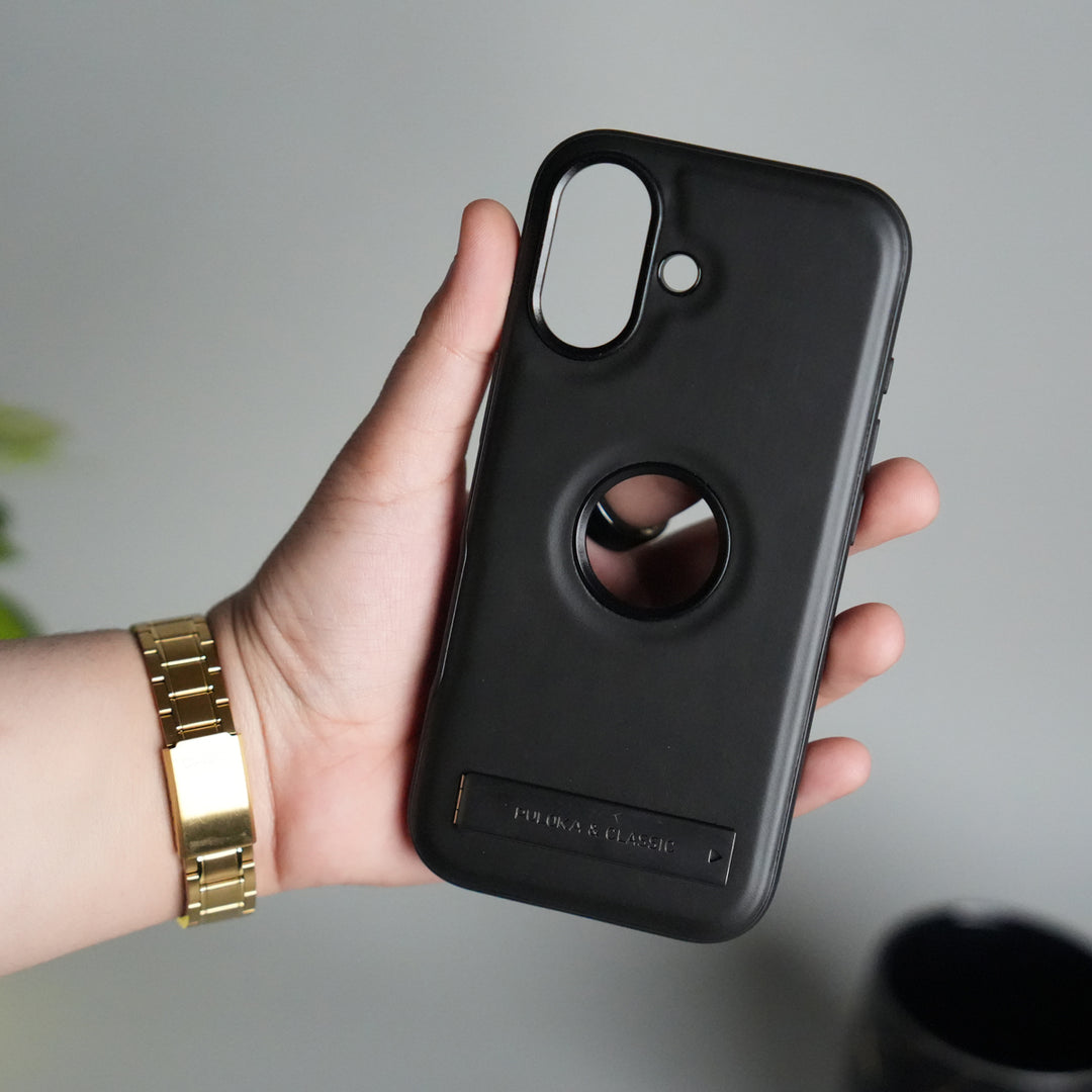 iPhone 17 Full PU Leather Inbuilt Metal Stand Case Cover