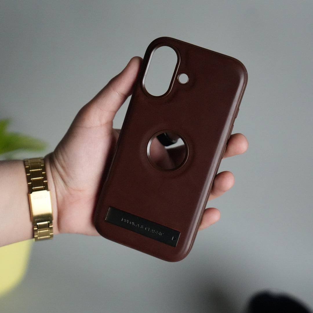 iPhone 17 Full PU Leather Inbuilt Metal Stand Case Cover