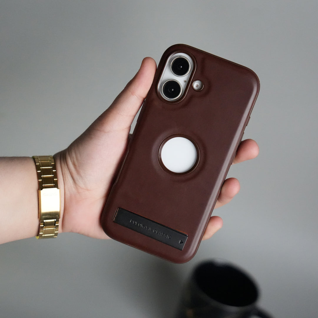 iPhone 17 Full PU Leather Inbuilt Metal Stand Case Cover