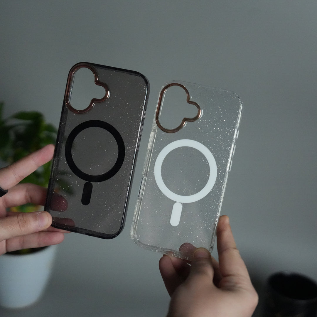 iPhone 17 Glitter MagSafe Case | Transparent Cover with Sparkle Finish & Metallic Camera Bumper