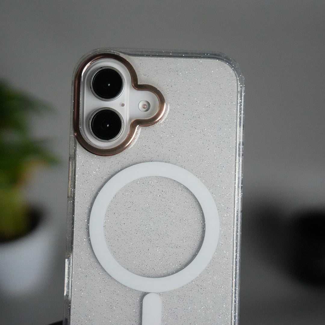 iPhone 17 Glitter MagSafe Case | Transparent Cover with Sparkle Finish & Metallic Camera Bumper