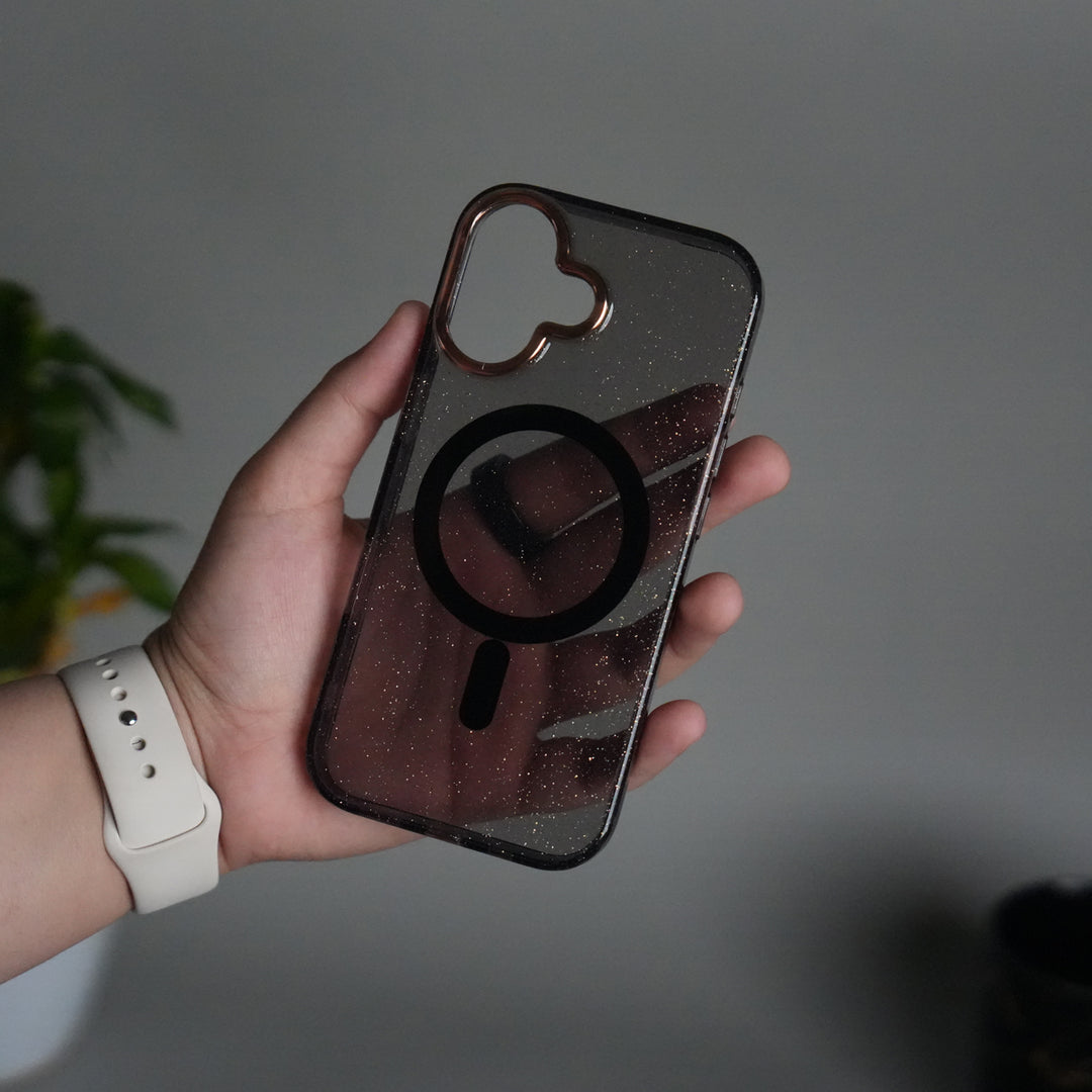 iPhone 17 Glitter MagSafe Case | Transparent Cover with Sparkle Finish & Metallic Camera Bumper