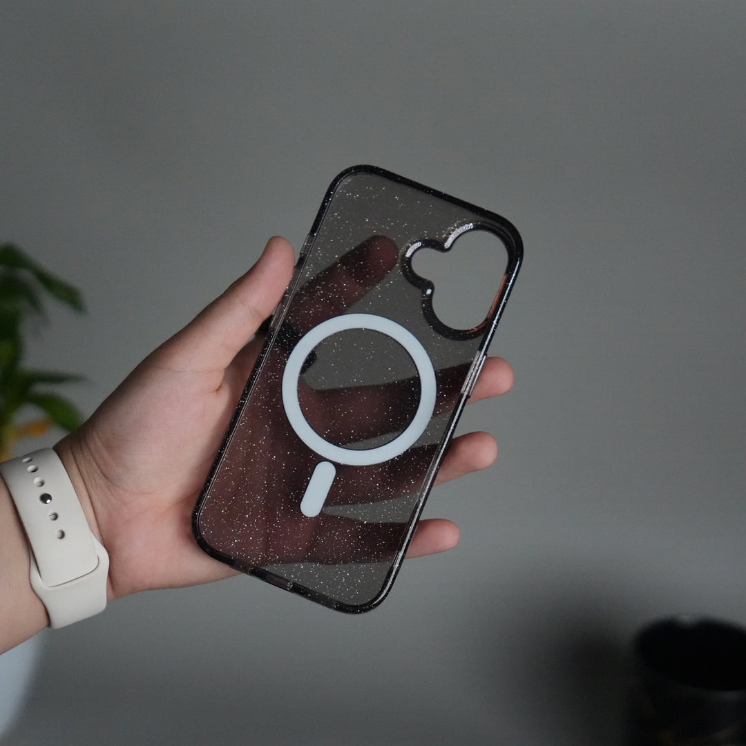 iPhone 17 Glitter MagSafe Case | Transparent Cover with Sparkle Finish & Metallic Camera Bumper