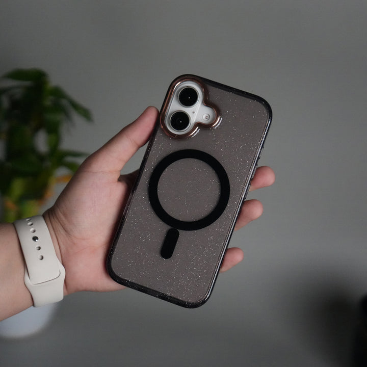 iPhone 17 Glitter MagSafe Case | Transparent Cover with Sparkle Finish & Metallic Camera Bumper