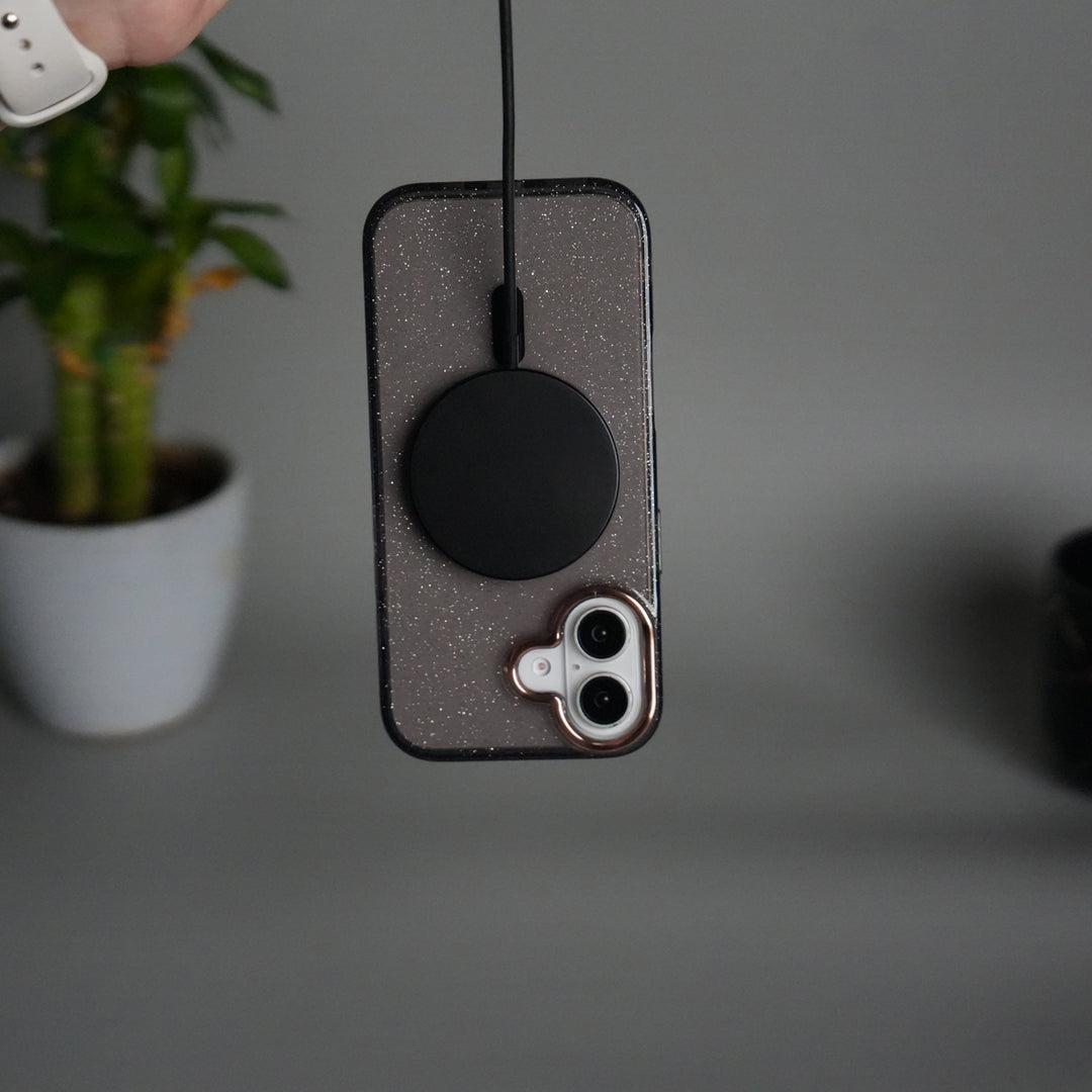 iPhone 17 Glitter MagSafe Case | Transparent Cover with Sparkle Finish & Metallic Camera Bumper