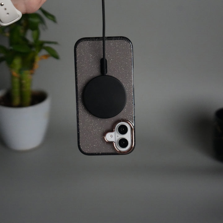 iPhone 17 Glitter MagSafe Case | Transparent Cover with Sparkle Finish & Metallic Camera Bumper