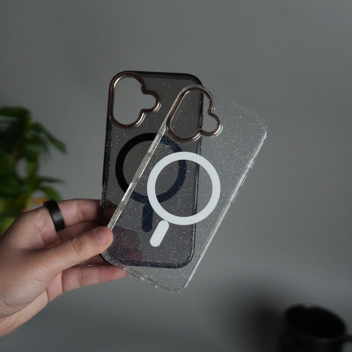 iPhone 17 Glitter MagSafe Case | Transparent Cover with Sparkle Finish & Metallic Camera Bumper