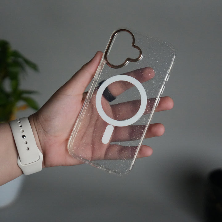 iPhone 17 Glitter MagSafe Case | Transparent Cover with Sparkle Finish & Metallic Camera Bumper