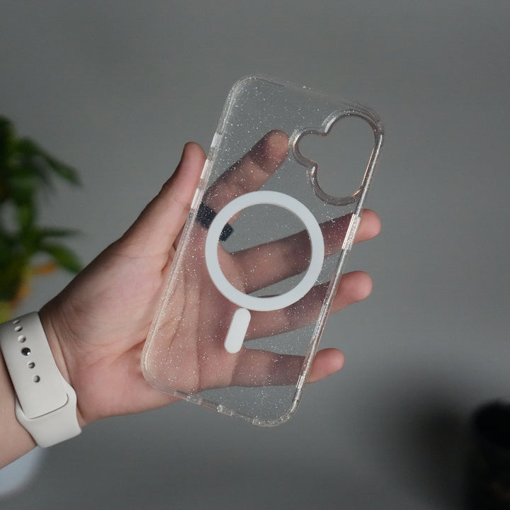 iPhone 17 Glitter MagSafe Case | Transparent Cover with Sparkle Finish & Metallic Camera Bumper