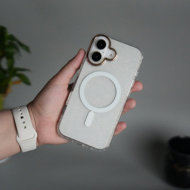 iPhone 17 Glitter MagSafe Case | Transparent Cover with Sparkle Finish & Metallic Camera Bumper