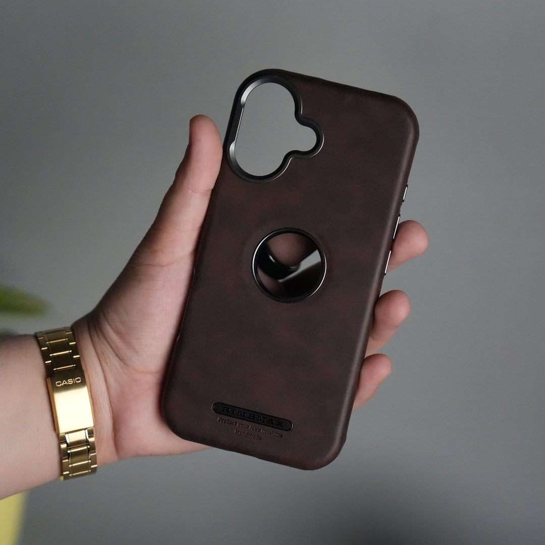 iPhone 17 PU Leather Logo Cut MagSafe Case | Metal Camera Frame with Premium Finish