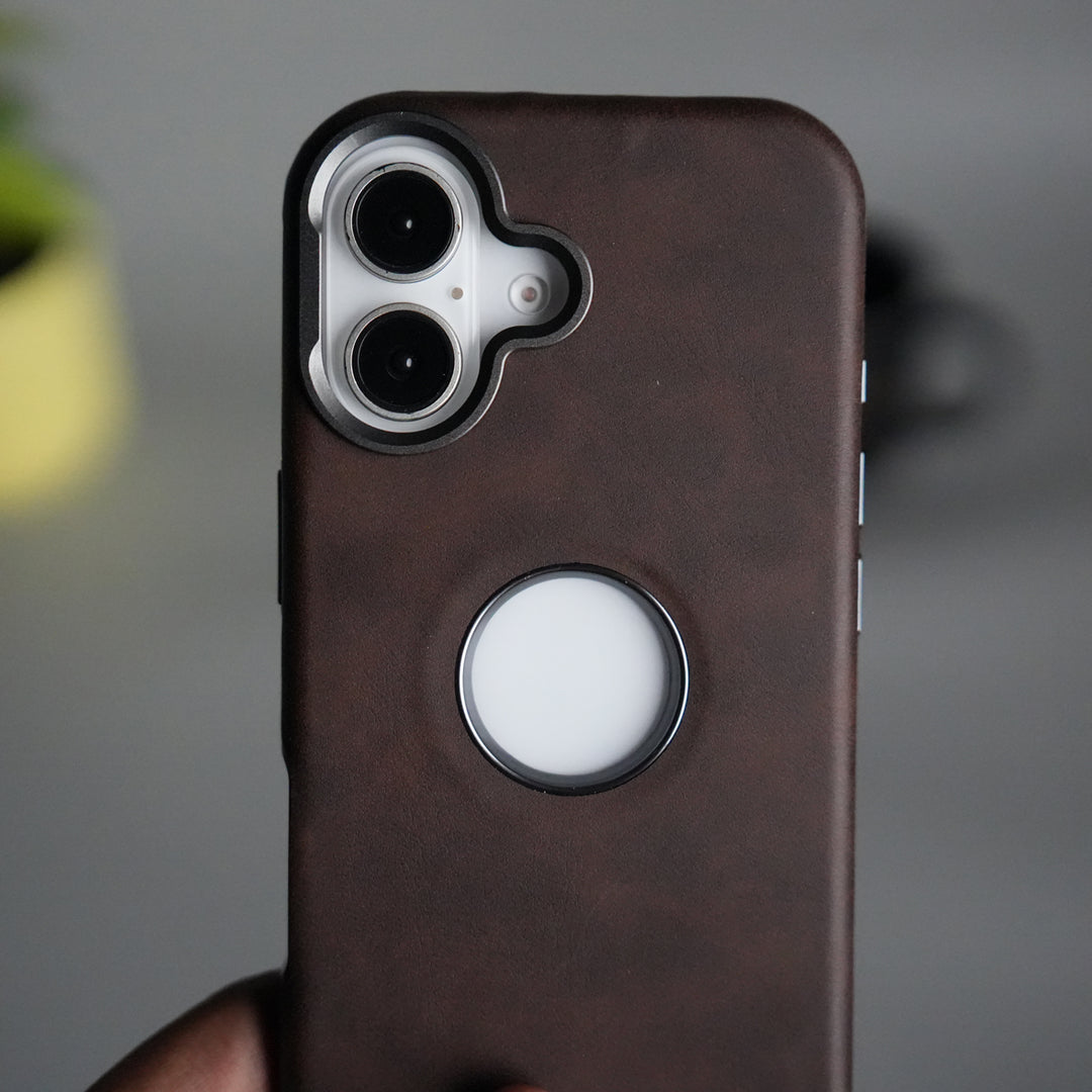 iPhone 17 PU Leather Logo Cut MagSafe Case | Metal Camera Frame with Premium Finish