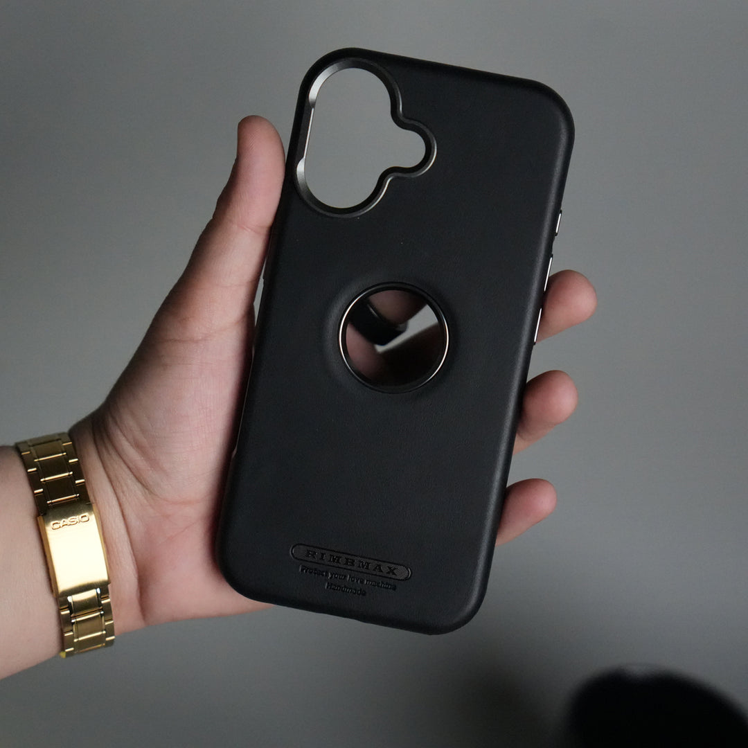 iPhone 17 PU Leather Logo Cut MagSafe Case | Metal Camera Frame with Premium Finish