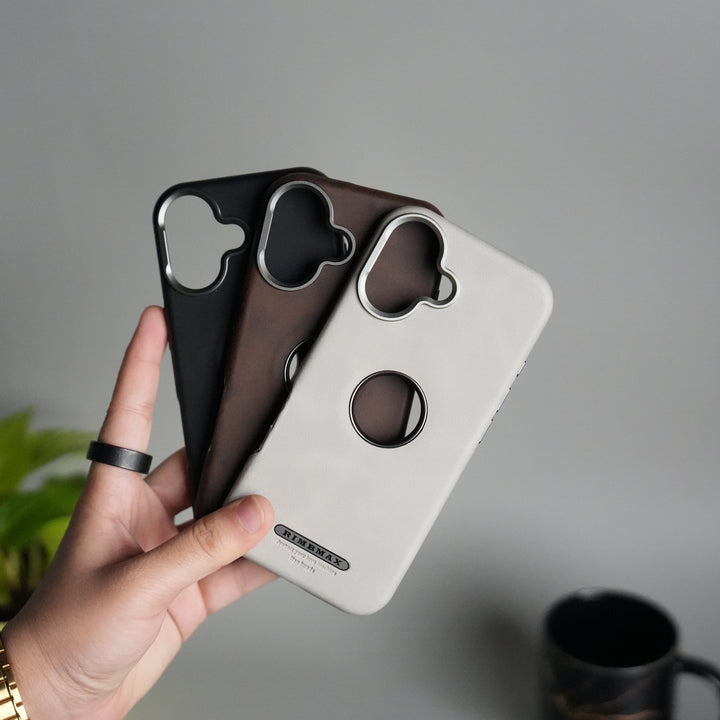 iPhone 17 PU Leather Logo Cut MagSafe Case | Metal Camera Frame with Premium Finish