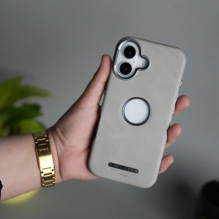 iPhone 17 PU Leather Logo Cut MagSafe Case | Metal Camera Frame with Premium Finish