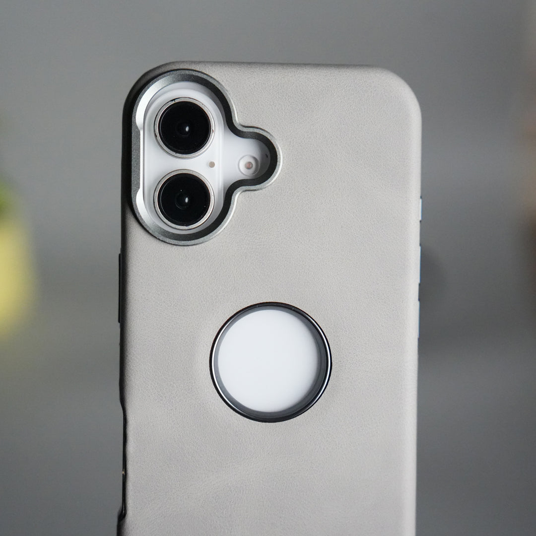 iPhone 17 PU Leather Logo Cut MagSafe Case | Metal Camera Frame with Premium Finish