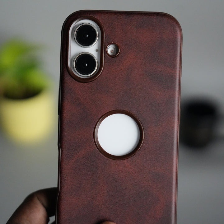 iPhone 17 PU Leather Logo Cut Plain Case Premium Finish Cover