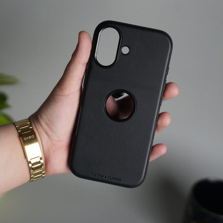 iPhone 17 PU Leather Logo Cut Plain Case Premium Finish Cover