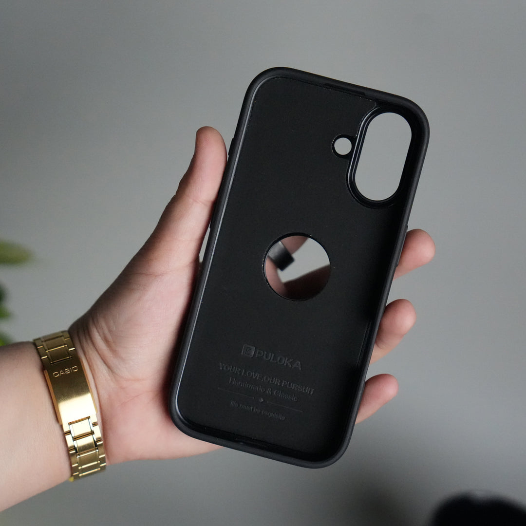 iPhone 17 PU Leather Logo Cut Plain Case Premium Finish Cover