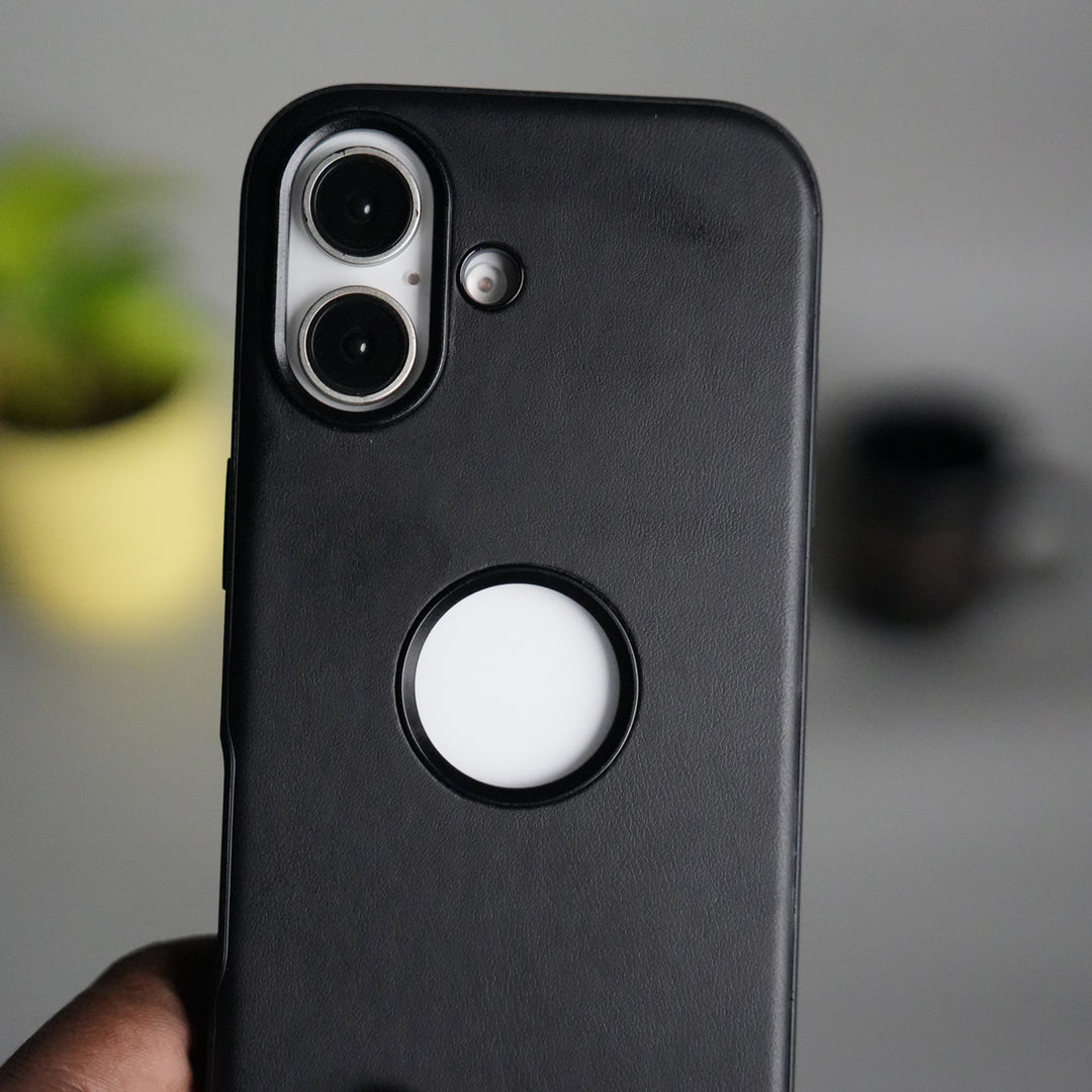 iPhone 17 PU Leather Logo Cut Plain Case Premium Finish Cover