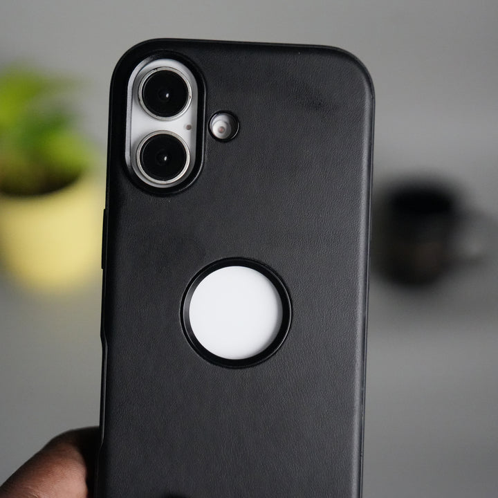 iPhone 17 PU Leather Logo Cut Plain Case Premium Finish Cover