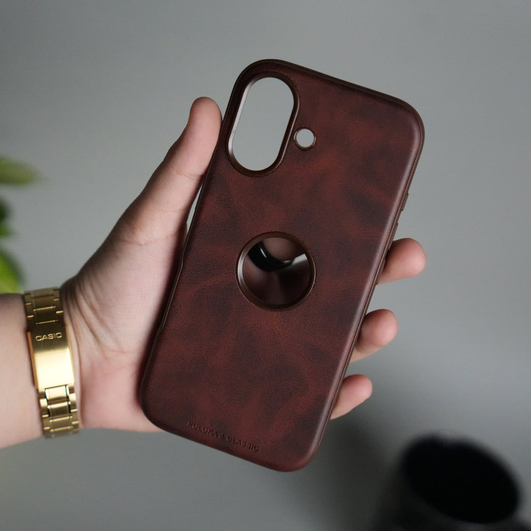 iPhone 17 PU Leather Logo Cut Plain Case Premium Finish Cover