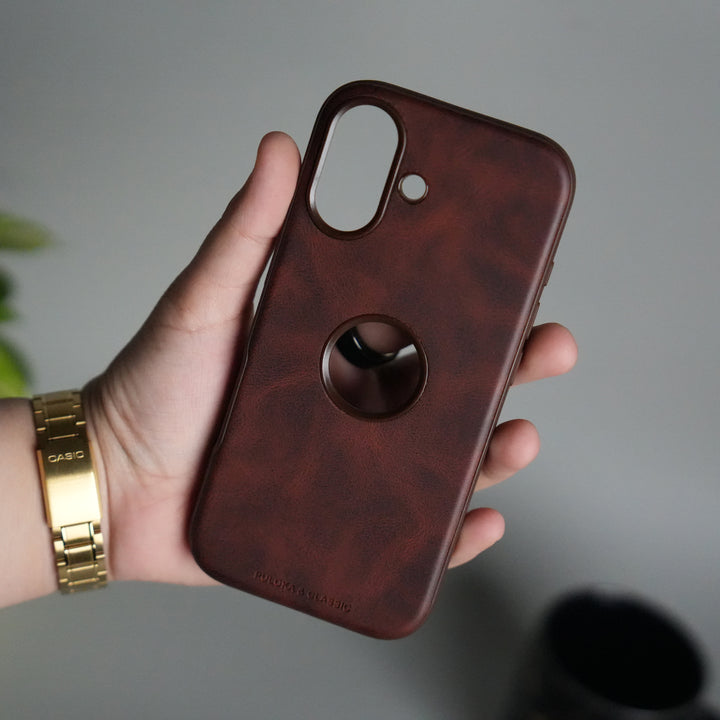 iPhone 17 PU Leather Logo Cut Plain Case Premium Finish Cover