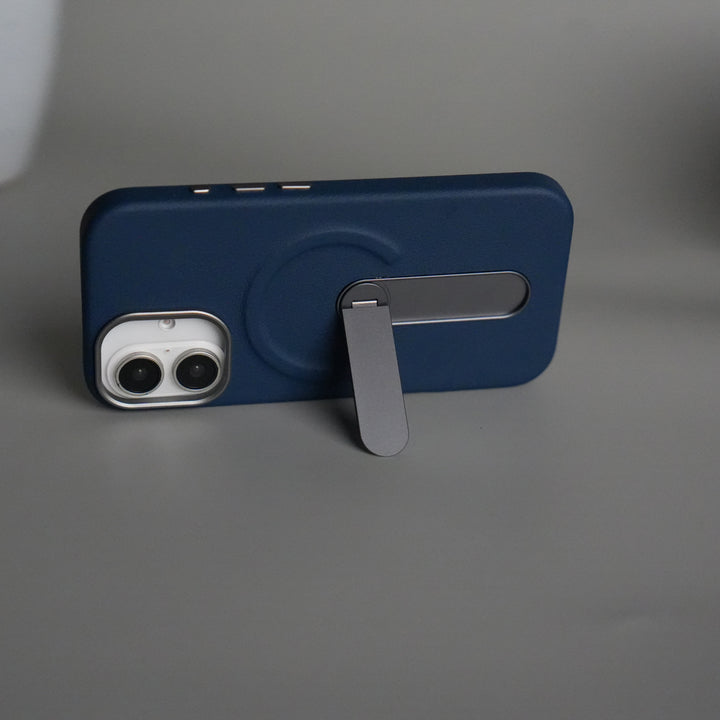 iPhone 17 Premium Leather-Texture Back Case with Metal Kickstand | Shockproof Cover