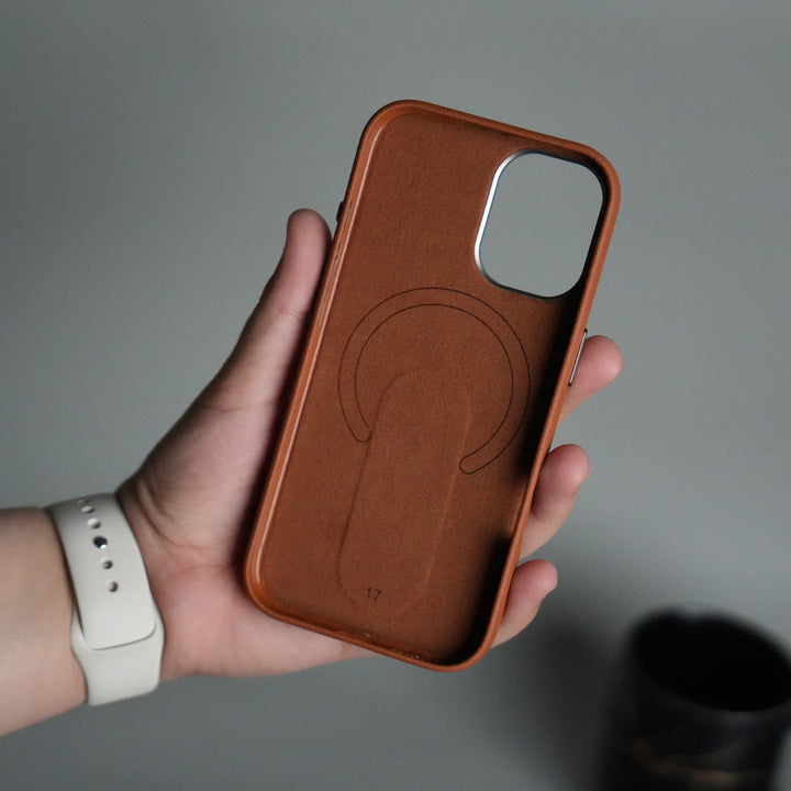 iPhone 17 Premium Leather-Texture Back Case with Metal Kickstand | Shockproof Cover