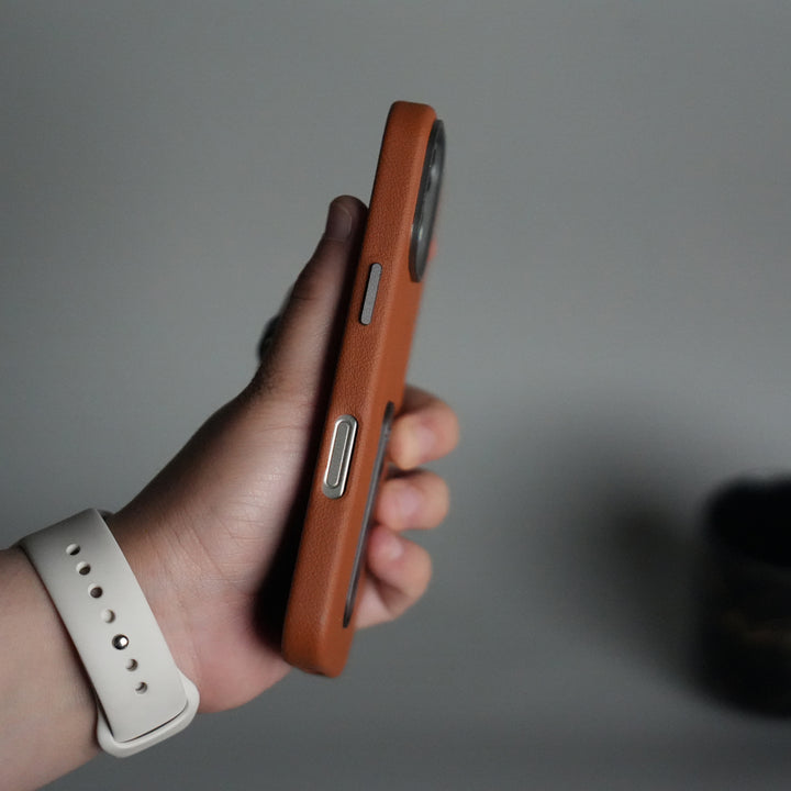 iPhone 17 Premium Leather-Texture Back Case with Metal Kickstand | Shockproof Cover