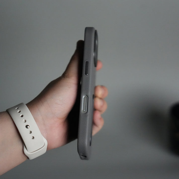 iPhone 17 Premium Leather-Texture Back Case with Metal Kickstand | Shockproof Cover