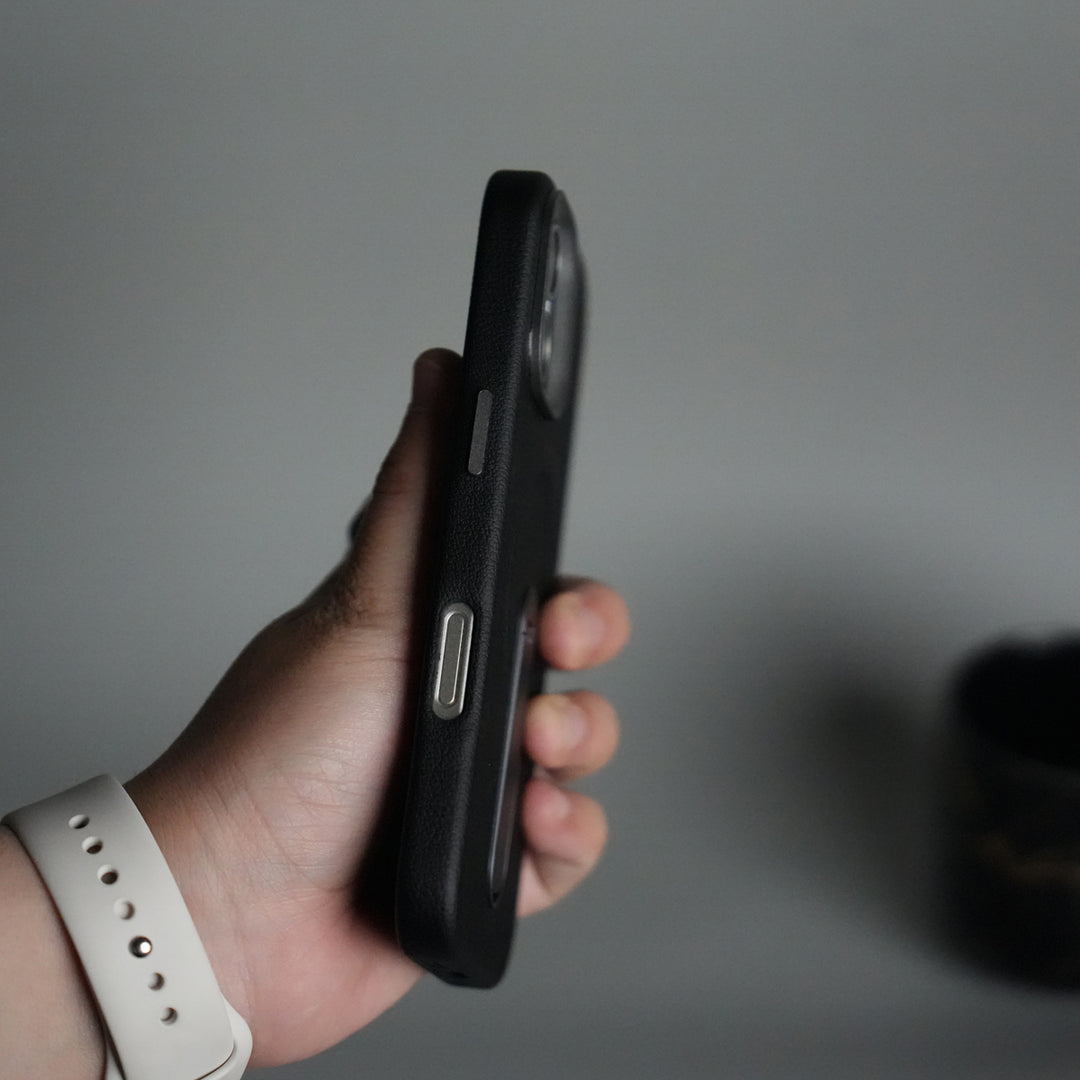 iPhone 17 Premium Leather-Texture Back Case with Metal Kickstand | Shockproof Cover