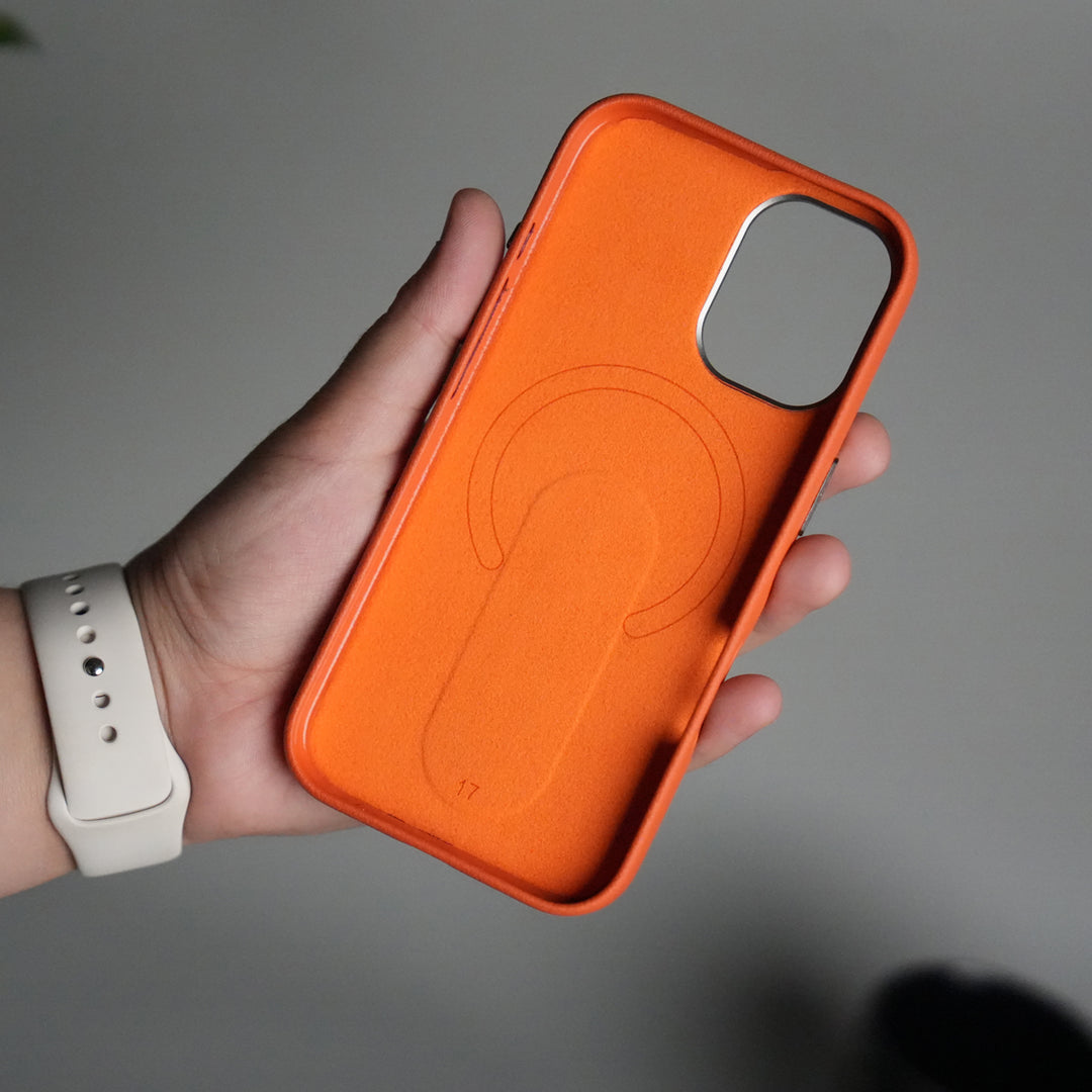 iPhone 17 Premium Leather-Texture Back Case with Metal Kickstand | Shockproof Cover