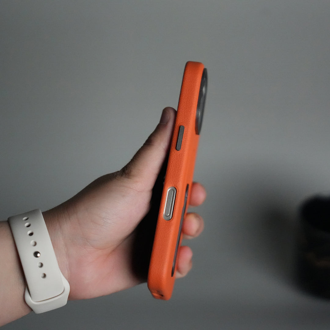 iPhone 17 Premium Leather-Texture Back Case with Metal Kickstand | Shockproof Cover